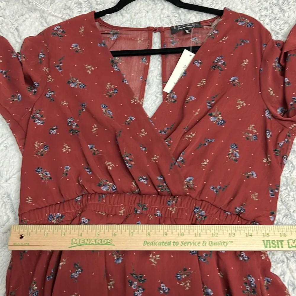 Trixxi Burgundy Long Sleeve Floral Dress XL - Picture 5 of 11